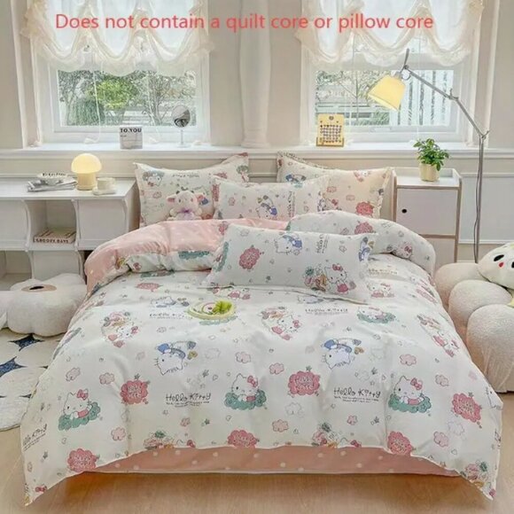 Hello Kitty Telephone Talk Twin Bed Sheet Set 4 Piece Pink NWT - Picture 1 of 5